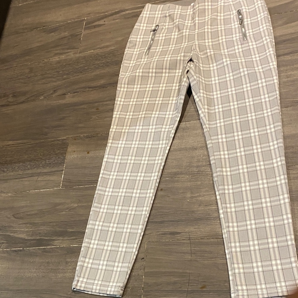 Calvin Klein Collection Men's Plaid Pants - Cream and Gray